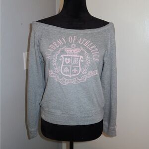 Gray Off-Shoulder Sweatshirt with Pink Graphic